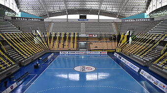 Após vitória contra o Tubarão, Jaraguá decide vaga na semifinal em casa, na Arena Multiuso Ernesto Soratto (Foto: Paulinho Sauer, Divulgação, Jaraguá Futsal)