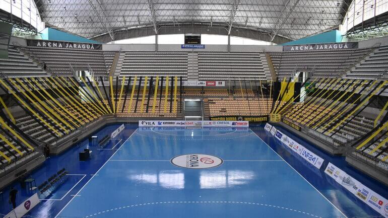 Após vitória contra o Tubarão, Jaraguá decide vaga na semifinal em casa, na Arena Multiuso Ernesto Soratto (Foto: Paulinho Sauer, Divulgação, Jaraguá Futsal)