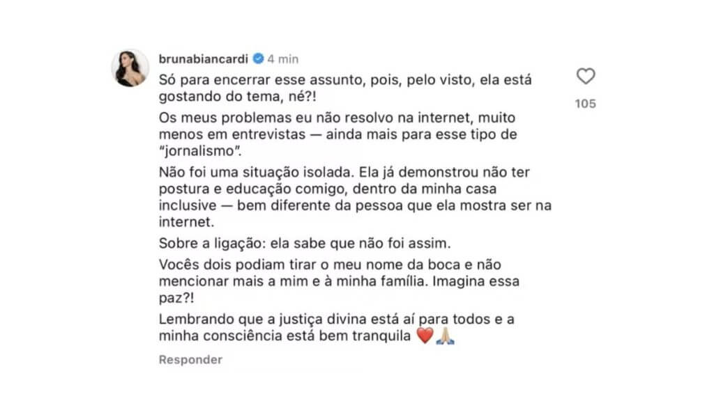 Bruna Biancardi manda recado para Virginia após polêmica sobre ligação. — (Foto: Redes sociais/Reprodução)