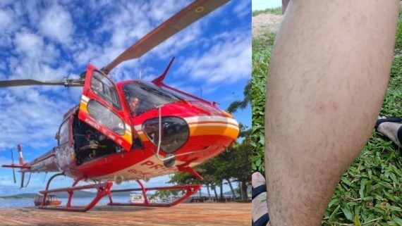 Homem é resgatado de helicóptero após suspeita de picada de cobra em Florianópolis